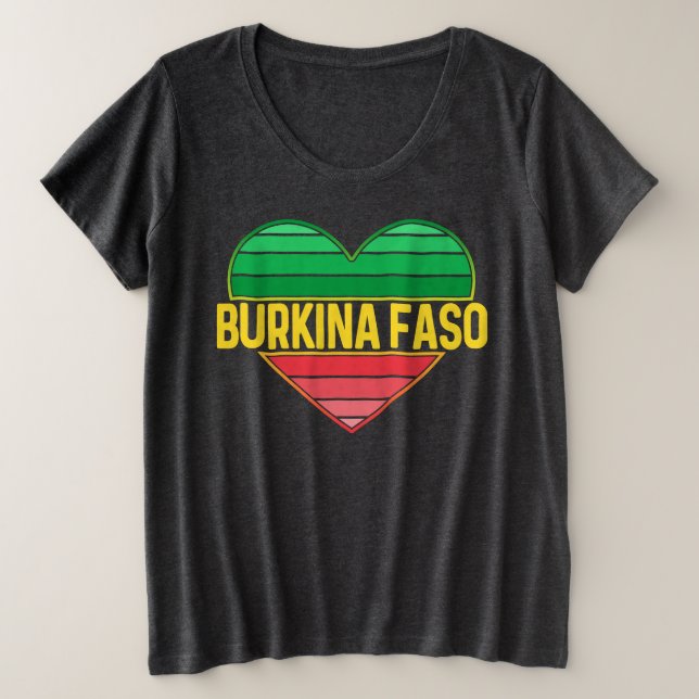 Camiseta Plus Size Eu Amo Burkina Faso, Heart Burkinabè (Frente do Design)