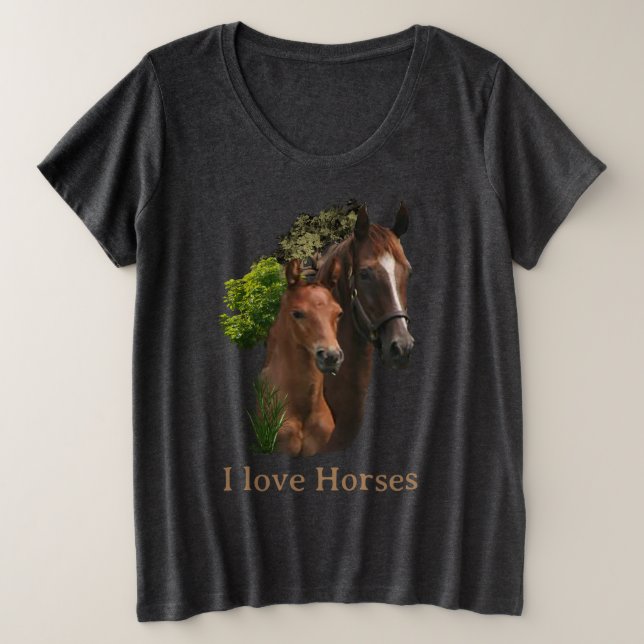 Camiseta Plus Size Eu amo Cavalos (Frente do Design)
