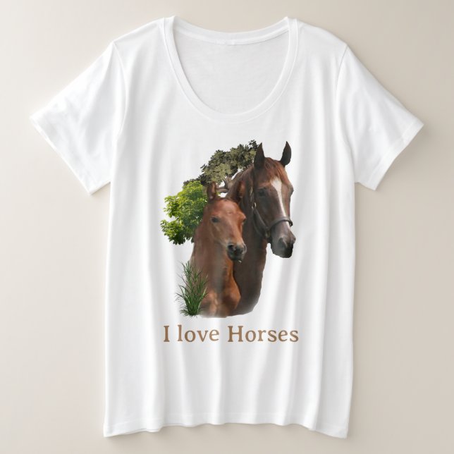 Camiseta Plus Size Eu amo Cavalos (Frente do Design)