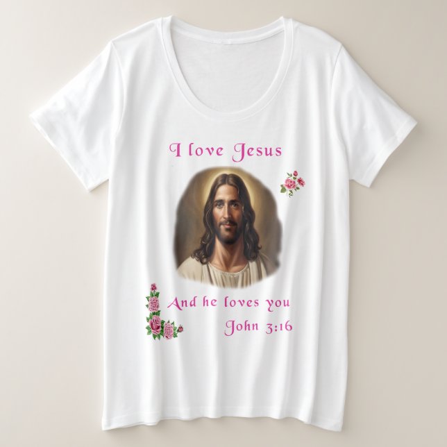 Camiseta Plus Size Eu amo Jesus (Frente do Design)