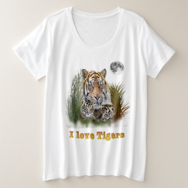 Camiseta Plus Size Eu amo Tigers (Frente do Design)