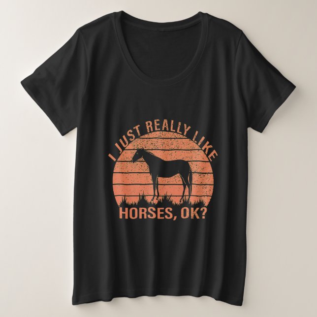 Camiseta Plus Size Eu gosto muito de cavalos em Orange Tangerine (Frente do Design)