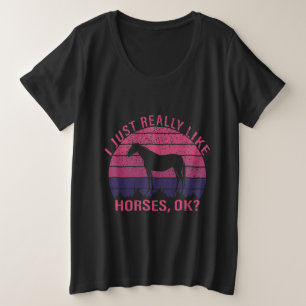 Camiseta Plus Size Eu gosto muito de cavalos em rosa e roxo profundo