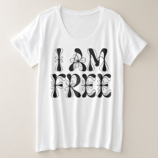 Camiseta Plus Size Eu Sou Livre Afirmação Floral Boho