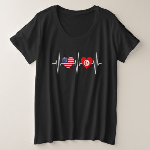 Camiseta Plus Size EUA Tunísia Batimento cardíaco Bandeira Tunisiana