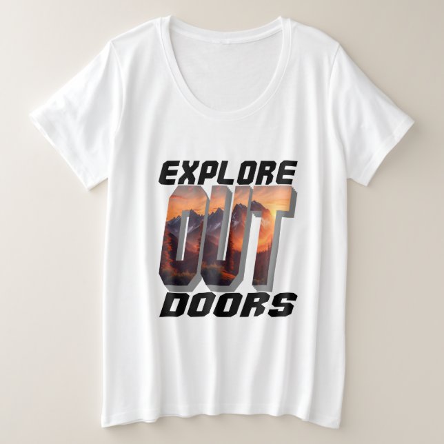 CAMISETA PLUS SIZE EXPLORE AS PORTAS FORA (Frente do Design)