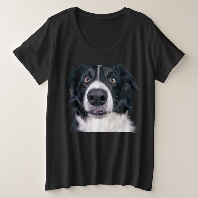 Camiseta Plus Size Face de Cachorro Preto e Branco (Frente do Design)