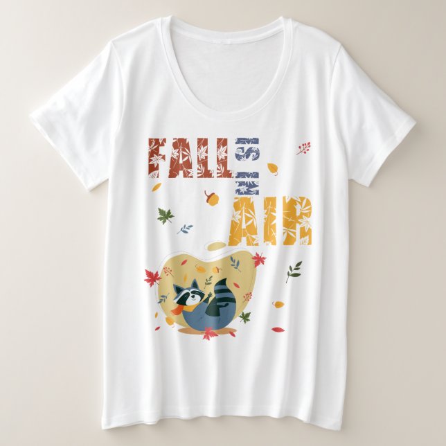 Camiseta Plus Size Fall Is in The Air Raccoon Autumn (Frente do Design)