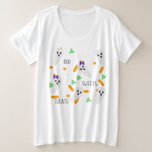 Camiseta Plus Size Fantasia de Confeitos de Fantasma Geométrico Fofo 