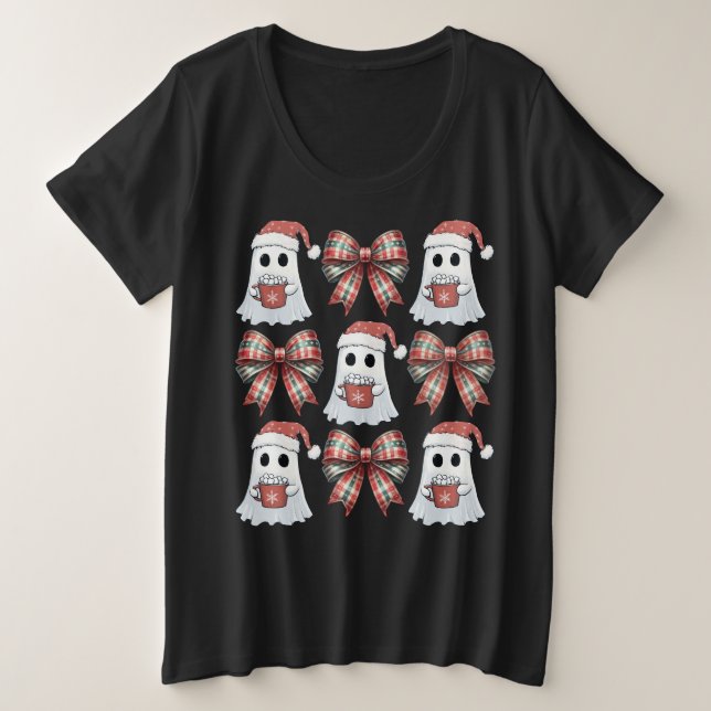 Camiseta Plus Size Fantasma De Natal E Coquette De Groovy (Frente do Design)