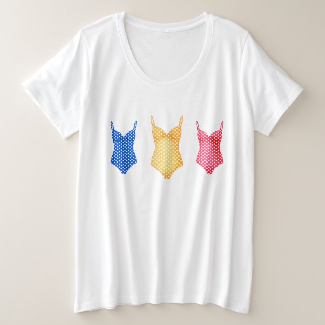 Camiseta Plus Size Fatos de Natação colorido (Frente do Design)