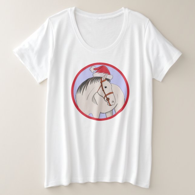 Camiseta Plus Size Feliz Cavalo de Natal (Frente do Design)