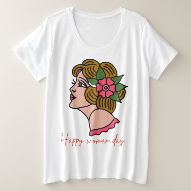 Camiseta Plus Size Feliz Dia das Mulheres - Retrato Feminino | Mulher (Frente do Design)