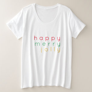 Camiseta Plus Size Feliz FELIZ, JOLLY, Camisa-T de tamanho feminino