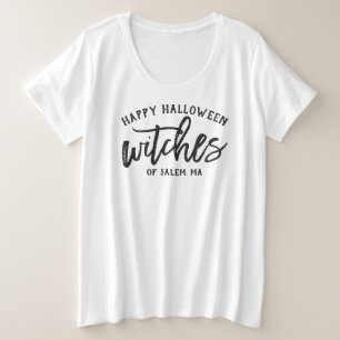 Camiseta Plus Size Feliz Halloween Bruxas Modernas Escrituras Negras