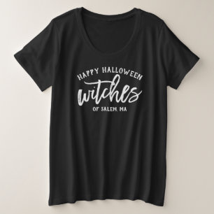 Camiseta Plus Size Feliz Halloween Bruxas Modernas Mulheres Brancas