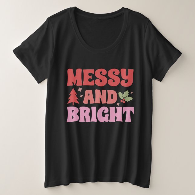 Camiseta Plus Size Feliz Natal E Bright (Frente do Design)