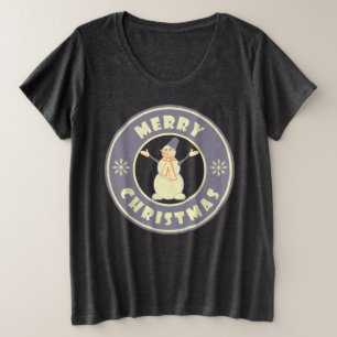 Camiseta Plus Size Feliz Natal Feliz Snowman famoso estilo de café