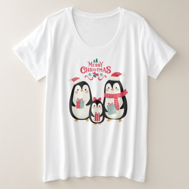 Camiseta Plus Size Feliz Natal Pinguins (Frente do Design)