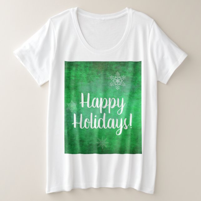 Camiseta Plus Size Felizes Feriados de Neve em Verde (Frente do Design)