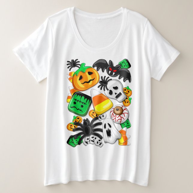 Camiseta Plus Size Festa de Candies do Halloween Spooky (Frente do Design)