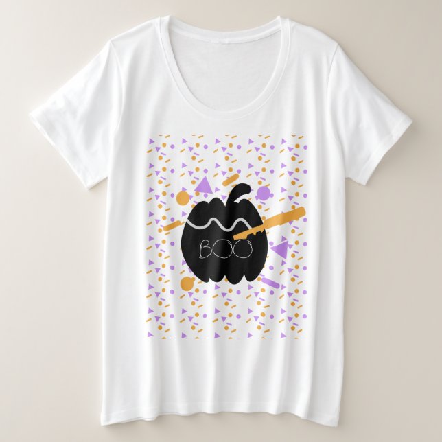 Camiseta Plus Size Festa Geométrica de Esfregona de Abóbora (Frente do Design)