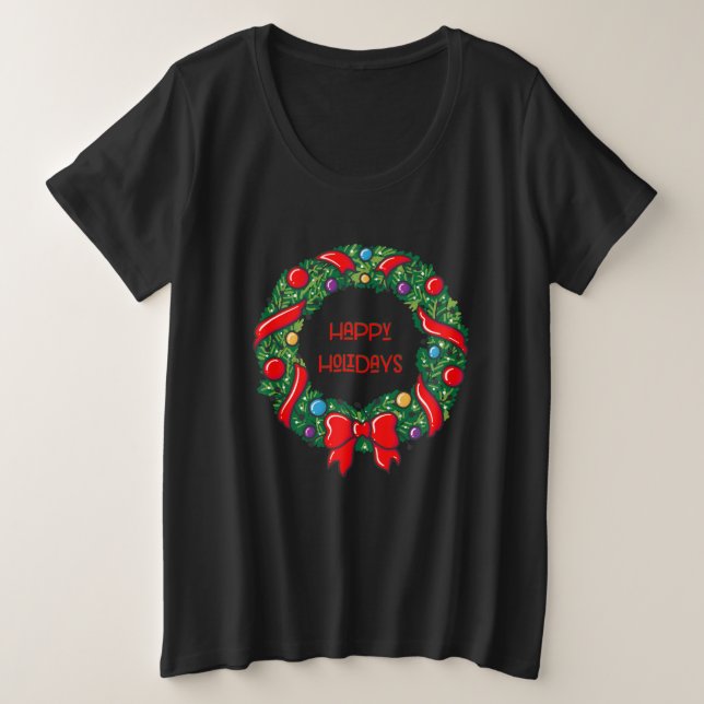 Camiseta Plus Size Festivo Feliz Feriado Whimsical Reef Texto moderno (Frente do Design)