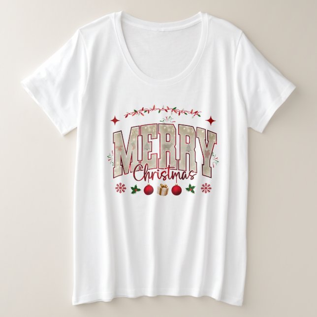 Camiseta Plus Size Festivo Freguiçoso Design de Natal Feliz (Frente do Design)