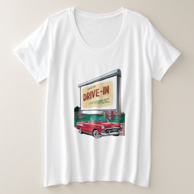 Camiseta Plus Size filme drive-in estilo 1950s (Frente do Design)