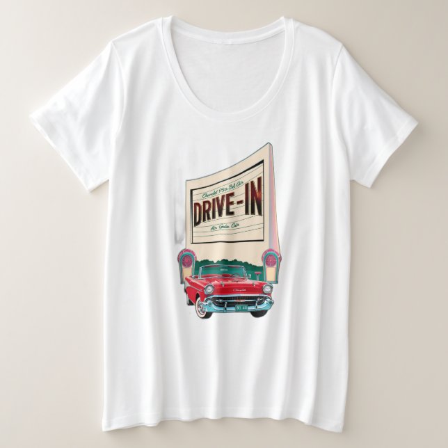 Camiseta Plus Size filme drive-in estilo 1950s (Frente do Design)