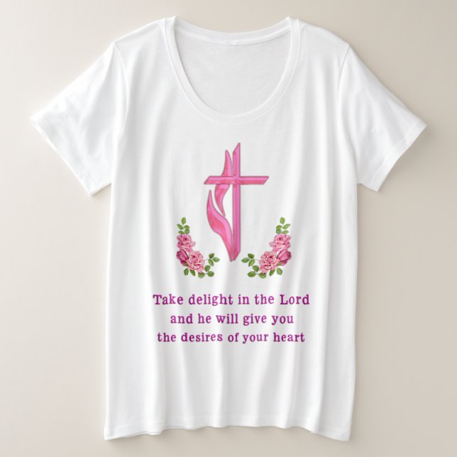 Camiseta Plus Size fique encantado com o Senhor (Frente do Design)