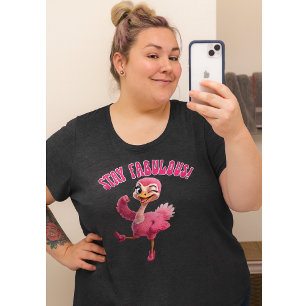 Camiseta Plus Size Fique Fabulosa Pink Ostrich Feminino