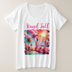 Camiseta Plus Size Flamingos Palmeiros Palmeiros, cor-de-rosa, de alt