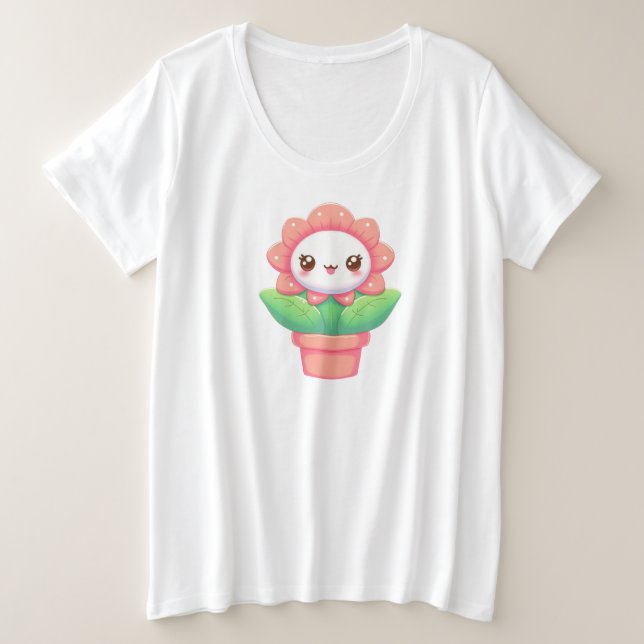 Camiseta Plus Size Flor branca, branca, pote (Frente do Design)