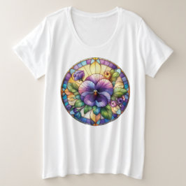 Camiseta Plus Size Flor de Pensamento em Vidro Pintado