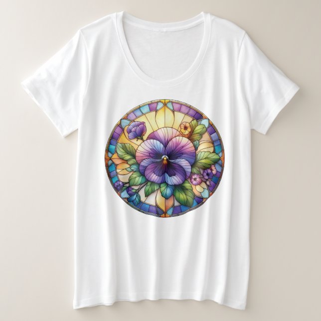 Camiseta Plus Size Flor de Pensamento em Vidro Pintado (Frente do Design)