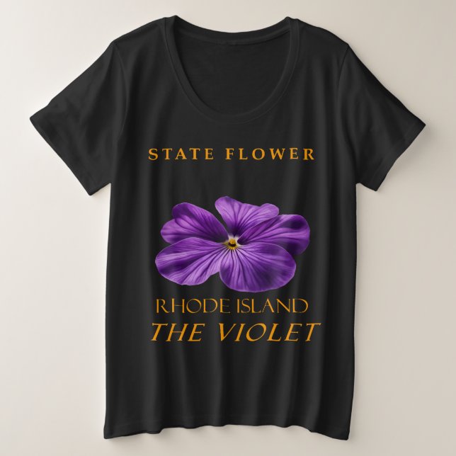 Camiseta Plus Size Flor Territorial de Rhode Island A Violeta (Frente do Design)