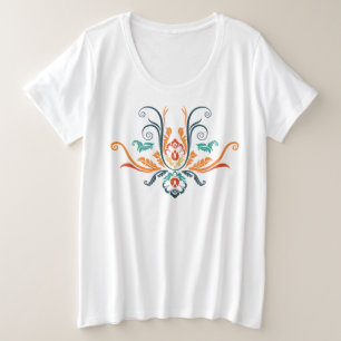 Camiseta Plus Size Flora Geométrica Clássica Damask Com Ramificações