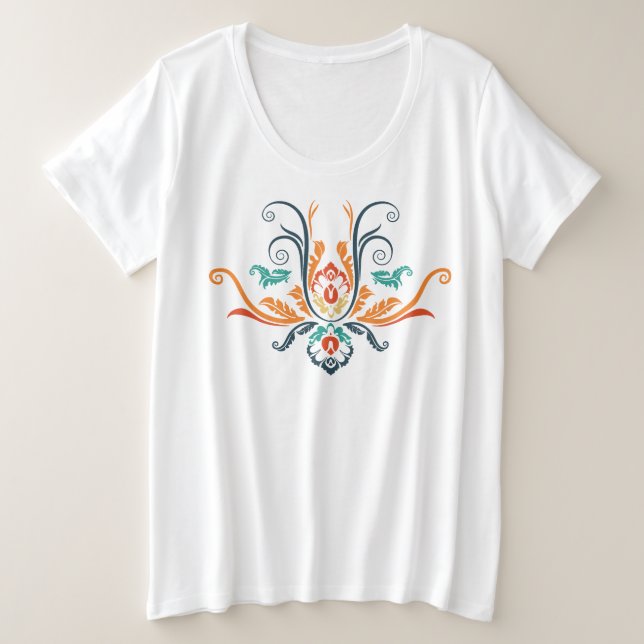 Camiseta Plus Size Flora Geométrica Clássica Damask Com Ramificações (Frente do Design)