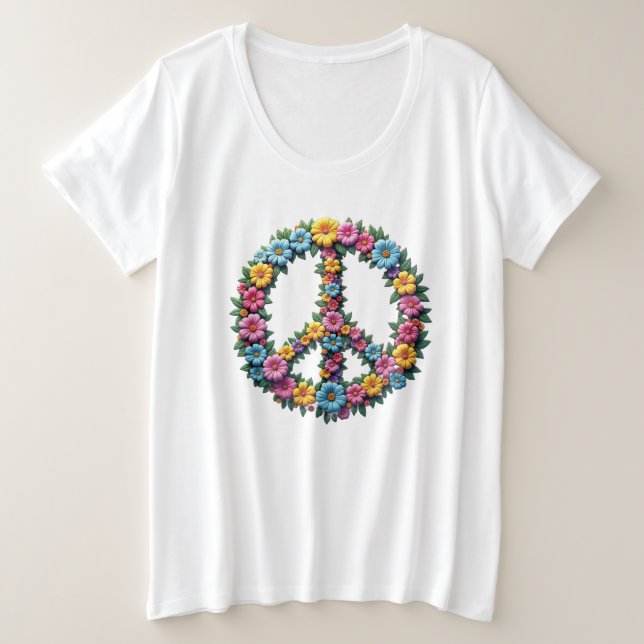 Camiseta Plus Size Floral Peace Sign Plus Size Tee (Frente do Design)