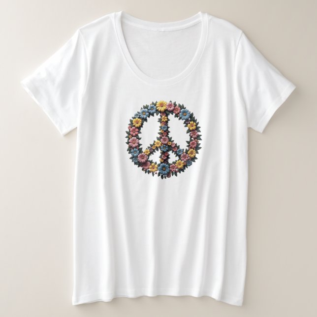 Camiseta Plus Size Floral Peace Sign Plus Size Tee (Frente do Design)