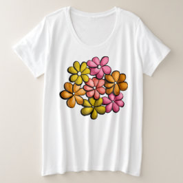Camiseta Plus Size Floral Primavera vibrante - Flores Desenhadas De T