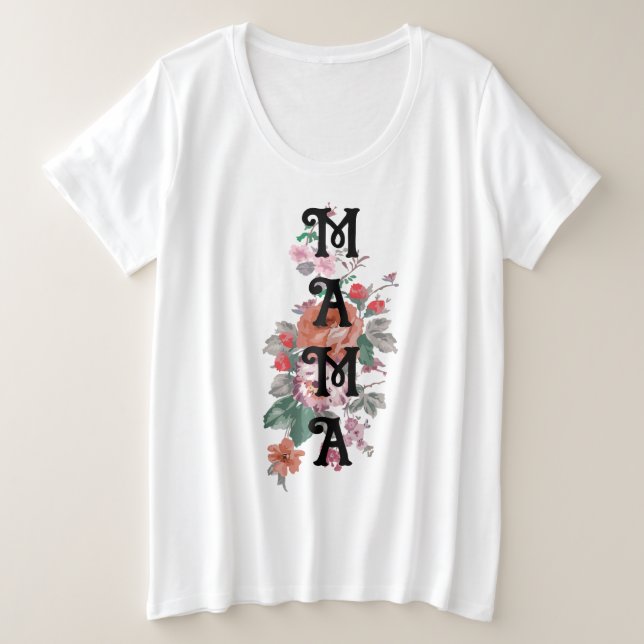 Camiseta Plus Size Flores aquáticas adoráveis l Mamãe (Frente do Design)