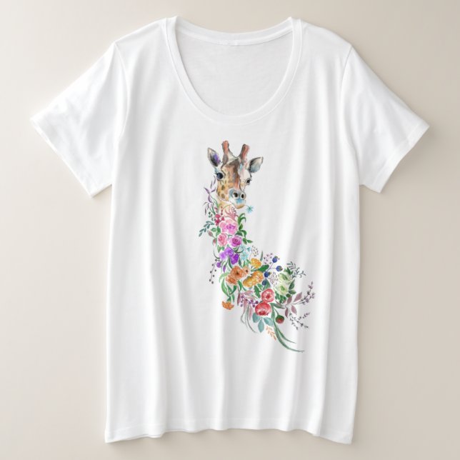 Camiseta Plus Size Flores Coloridas Buquê Girafa - Moderna Desenho  (Frente do Design)
