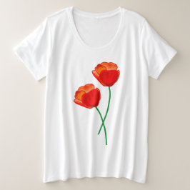 Camiseta Plus Size Flores de vermelhos
