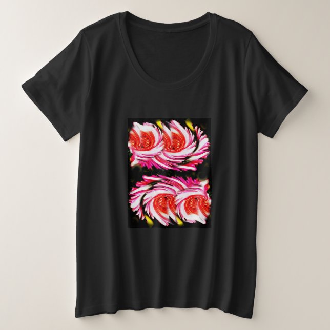 Camiseta Plus Size Flores festivas vermelhas (Frente do Design)