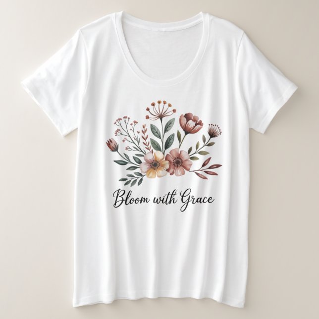 Camiseta Plus Size Flores Florais Brancas Florestas Jardim de Flores  (Frente do Design)
