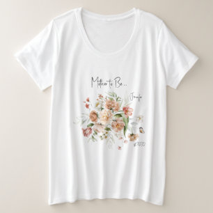 Camiseta Plus Size Flores Rosadas, Futura Mamãe, Chá de Bebê Menina