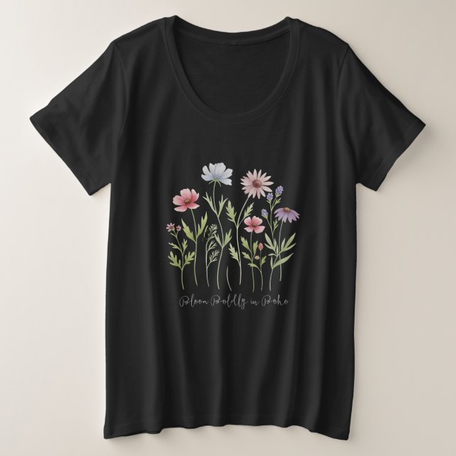 Camiseta Plus Size Flores silvestres Boho Floral Boho (Frente do Design)