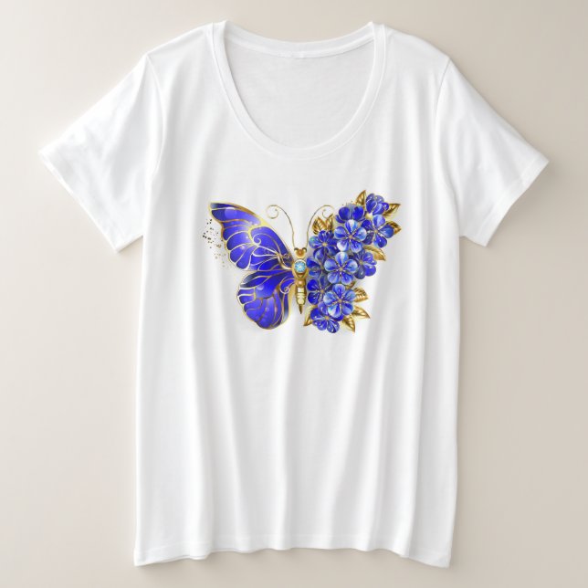 Camiseta Plus Size Flower Sapphire Butterfly (Frente do Design)